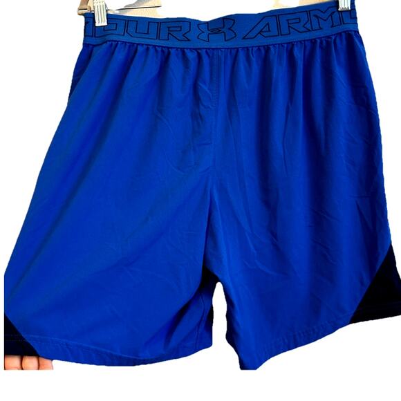 Under Armour Men's L Shorts Heatgear Blue Loose Gym POCKETS Athletic Running - Picture 1 of 10